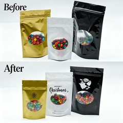 Branded See Through Foil Stand Up Bags Assorted Shades Airtight Storage Pouches