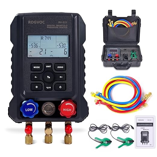 Digital Manifold Gauge HVAC Refrigerants AC Set with Clamps