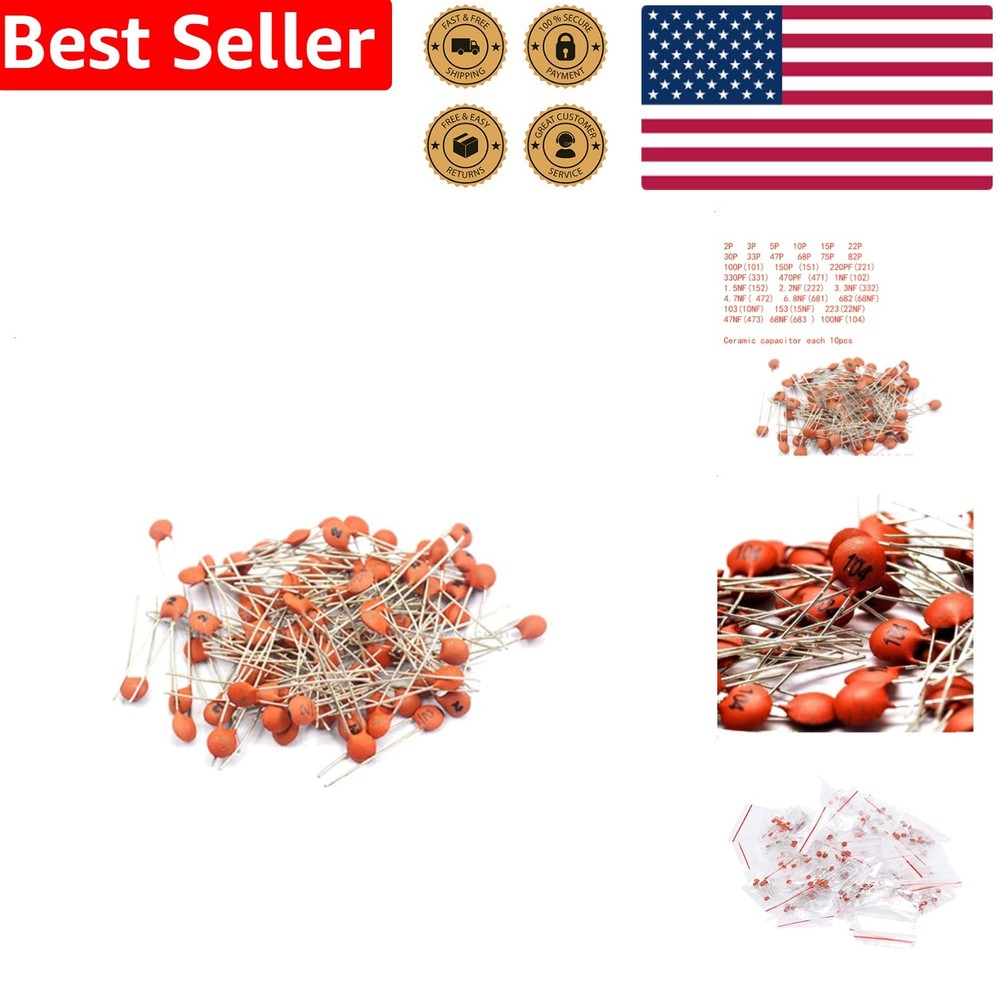 Ceramic Capacitor Assortment Kit 300pcs 50V DIP Through-hole Disc Range 2pF-1…