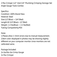 2 Pex Crimper 1/2″ And 3/4″ Plumbing Crimping Gonogo Set Angle Gauge Tools Combo