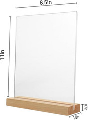 Acrylic Sign Holder 8.5×11 Inch with Solid Wood Base – Thick & Stable Clear Menu