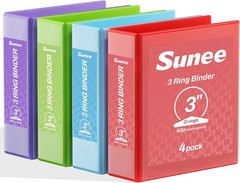 4 Pack 3 Inch Plastic Ring Binders Classic 4-Color 8.5×11 Office School