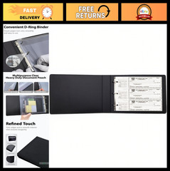Compact 3-Ring Check Binder for Deskbook Checks, Vegan Leather Cover, 9″x11.25