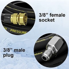 POHIR Pressure Washer Hose – 5 FT Whip with 3/8” Quick 5FT, Black