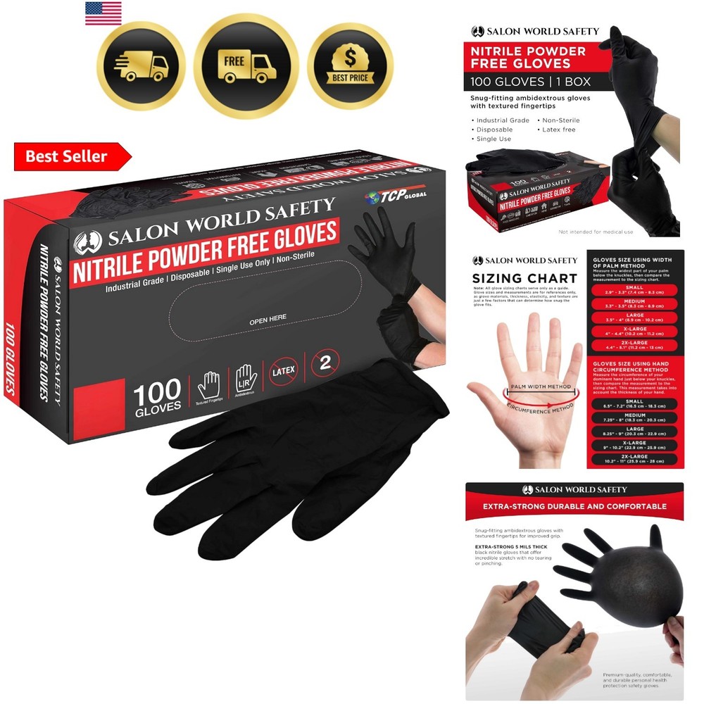 Black Nitrile Disposable Gloves, Box of 100, Size X-Large, 5.0 Mil – Latex Fr…
