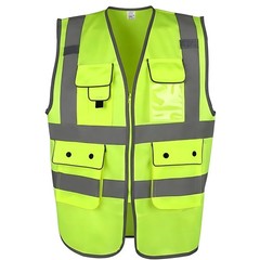 Class 2 High Visibility Safety Vest with Zipper Front 9 Pockets & Reflective L