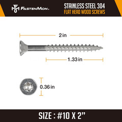 Stainless Steel Deck Screws #10×2 Inches 304 Grade 300 Pieces T25 Star Drive