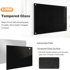 Magnetic Large Black Dry Erase Board, 48″ x 36″ | Black Glass Board Frameless Wa