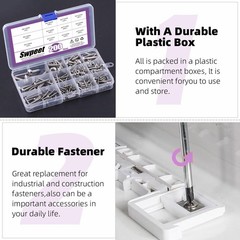 200Pcs Truss Head Phillips Self Tapping Screws Assortment Wood Metal PVC Durable