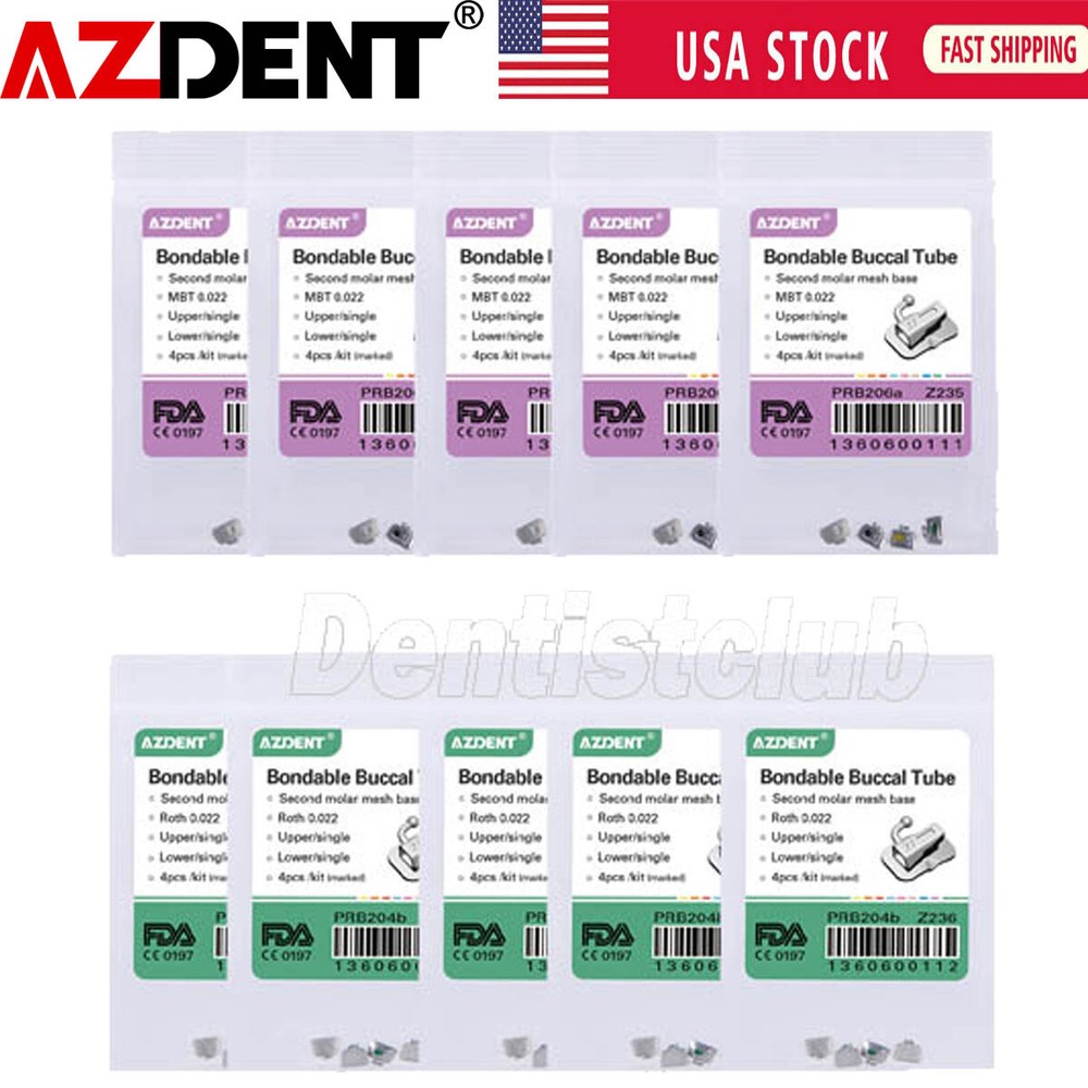 10Pack AZDENT Dental Ortho Buccal Tube Bondable Non-Conv 2nd Molar MBT /Roth.022