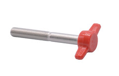4 Pack – 1/4″- 28 Fine x 2″ Long Thumb Screws / Red Tee Wing / Delrin Head SS