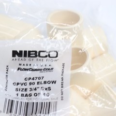 (10-Pk) Nibco 90 Degree Pressure Elbow CPVC White 3/4″ CP4707 T00110JHD