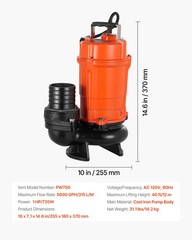 VEVOR 1 HP Submersible Trash Pump Sump Sewage Pump 5000 GPH 40 ft Lift Cast Iron