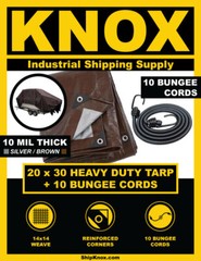ShipKNOX 10 MIL TARP, 20X30 FT SILVER/BROWN, BUNGEES INCLUDED!