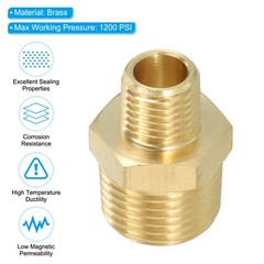 Brass Hex Nipple Pipe Fitting, 2 Pack 1/2″ NPT x 1/4″ NPT Male Couplings