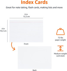 Ruled Lined Index Note Cards, 500 Count, 5 Pack of 100, White, 4 in x 6 in