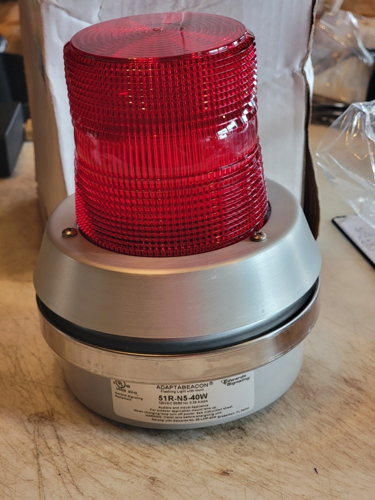 Edwards Signaling 51R-N5-40W Flashing Light With Horn, Red Lens, Silver Base,