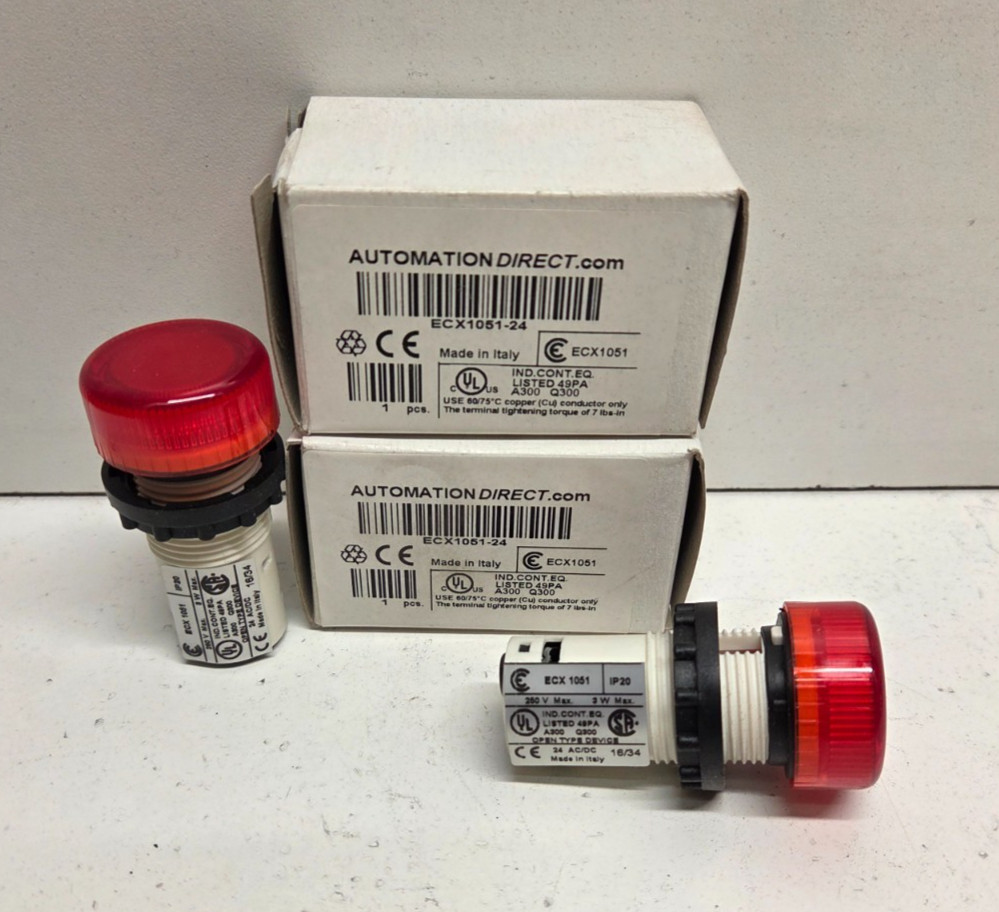 LOT OF 2 NEW IN BOX! AUTOMATIONDIRECT 24V RED INDICATING LIGHTS ECX1051-24