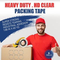 6 Rolls Heavy Duty Packing Tape with Metal Dispenser 1.88 in x 60 yd 2.7 Mil