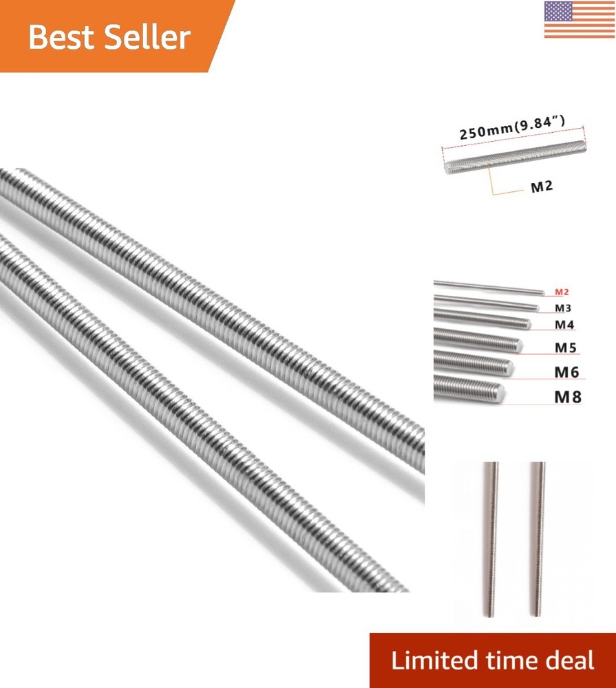 304 Stainless Steel M2-0.4 Fully Threaded Rod Pack of 2 – 250mm Durable Screw