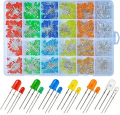 600Pcs 3mm 5mm LED Assortment Kit 6 Colors White Red Blue Green Yellow