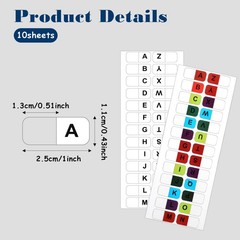 A-Z 26 Alphabet Tabs, Self Adhesive – White and Colorful Letters, 260 Pcs, 10 Sh