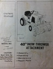 Haban 7-24560 Implement Lawn Garden Tractor 40 Snow Thrower Owner & Parts Manual