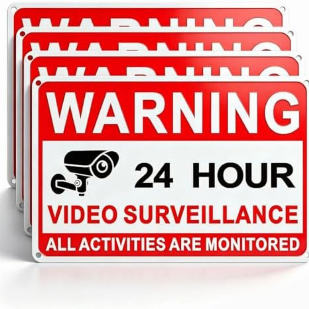 4 Pack Video Surveillance Signs, 8 x 12 Inch Aluminum Camera Signs, CCTV Secu…