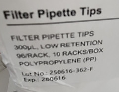 Filtered Pipette Tips 300ul/Box of 960 tips/Exp: 06/16/2028