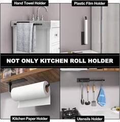 Matte Black Paper Towel Holder Self Adhesive Under Cabinet Kitchen Roll Dispense
