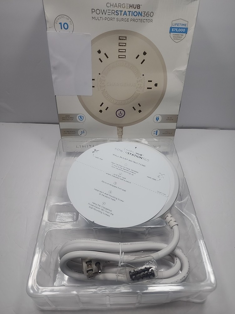 ChargeHub Powerstation 360 10-Device Surge Protector Power Strip Includes 4 U…