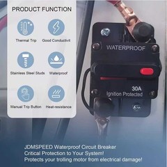 Two 30 amp circuit breakers for easy installation on trolling trailer vehicles