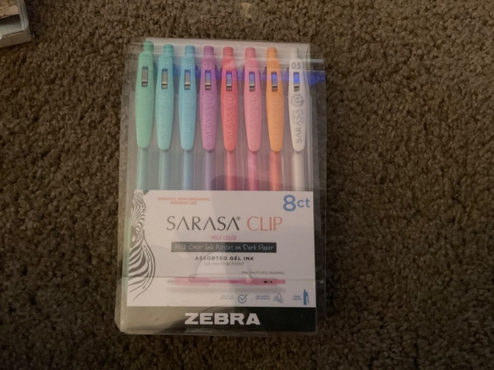 Zebra Sarasa Clip .5mm Fine Point Milk Color Gel Pen 8 ct.