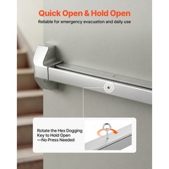 Uimoso Push Bar Exit Device with Dual Locking Bolt for 31″ Doors