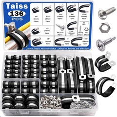 60 or 136PCS Cable Clamps Assortment Kit 304 Stainless Steel Rubber Cushion Pipe