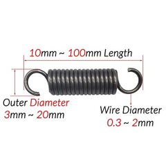 0.3mm to 2mm Wire Dia Hook Extension Tension Spring Springs Steel Small Spring