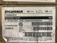 40 Pieces Sylvania 20990 FP28/865/ECO – 4 ft. – 28 Watt – T5 Fluorescent – 6500K