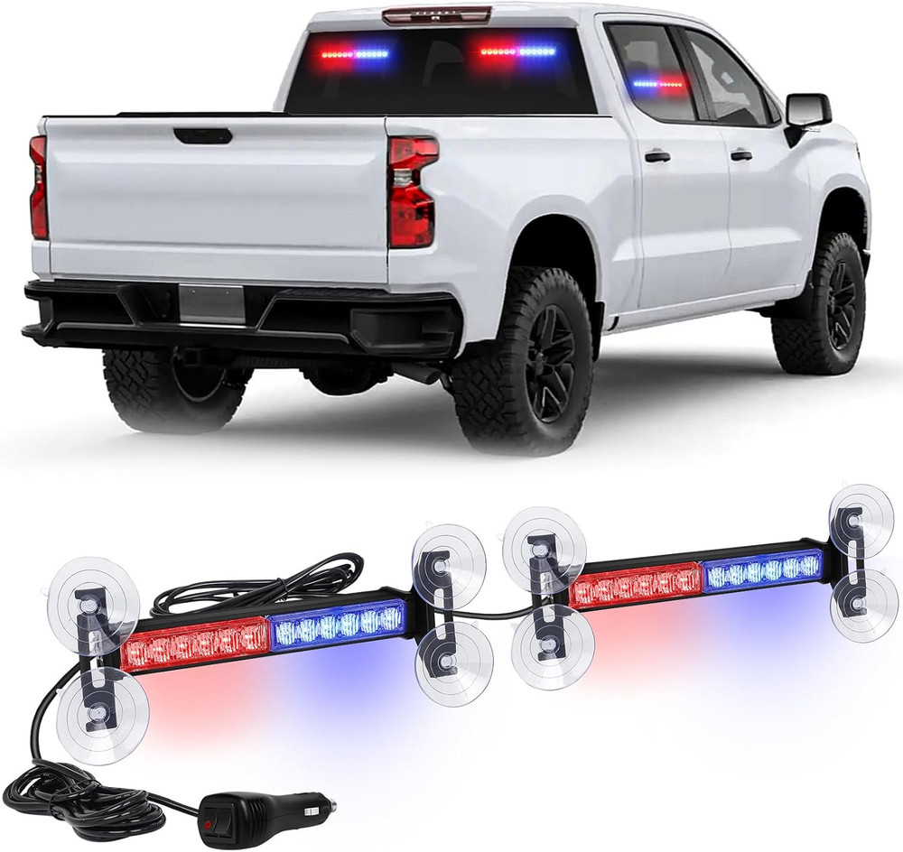 2 Pack 10.7 Inch Side Window Front/Rear Windshield Strobe Lights | 24 LED Warnin