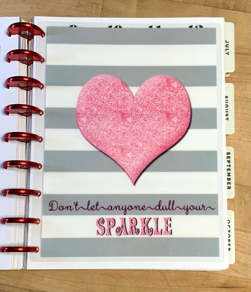 Gray/White Stripe Heart Sparkle Quote 2 Sided Dashboard 4 use w/ Happy Planner~