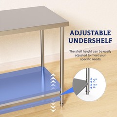 Heavy Duty 2-Tier Stainless Steel Commercial Prep Table 48″x24″x35″ Undershelf