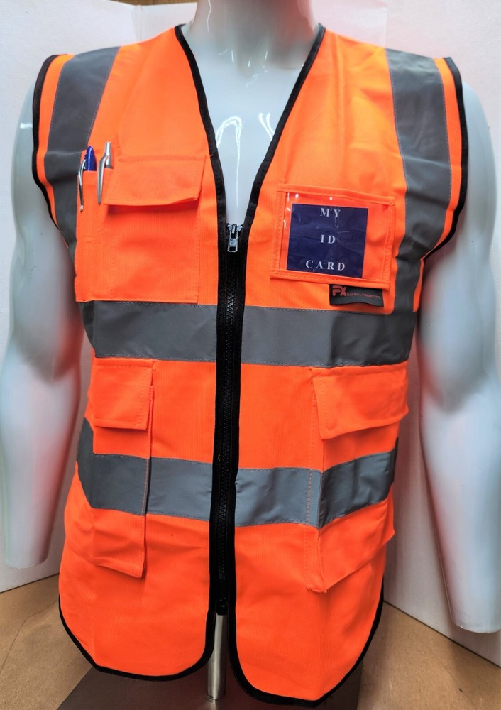 Class II Hi Visibility Reflective Orange Safety Vest with ID POCKET