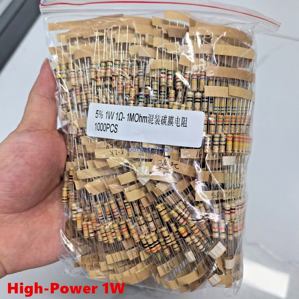 1W! 5% 1000Pcs 100 Values 1Ω – 1MΩ Assorted Carbon Film Resistors Assortment Kit
