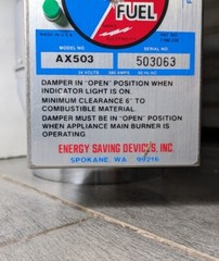 Energy Saving Devices Inc Automatic Gas Vent Damper AX503 5” for 24V Control A17