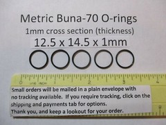 12.5mm ID x 14.5mm OD x 1mm thick O-ring. Buna-70. Quan 5.