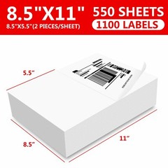 1000 Shipping Labels 8.5 x 5.5 Half Sheets Blank Self Adhesive 2 Per Sheet +100