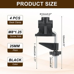 4pcs 0.47″ Hole Dia Universal C-Clamp Desk Clamp for Table Lamp Mic Arm Black