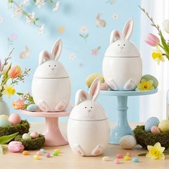 Gandeer Easter Bunny Ceramic about 20 x 15 cm/ 7.8 x 5.9 inches, white, pink