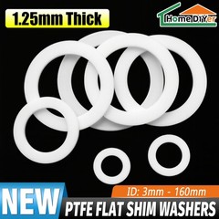 PTFE Round Flat Shim Washers ID 3-160mm x Thick 1.25mm Flange Sealing Gasket