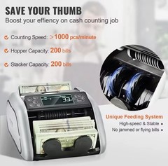 VEVOR Bill Counter UV/MG/IR/DD Detection Dual Display 1000pcs/min 200 Capacity