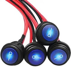 4Pcs Round Rocker Switch 12V Waterproof Toggle Switch SPST 3 Pin O Color: Blue